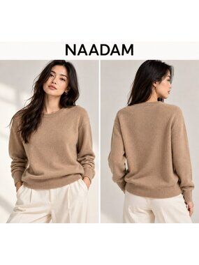 NAADAM Women's 100% Cashmere Crewneck Sweater Camel Beige Size L